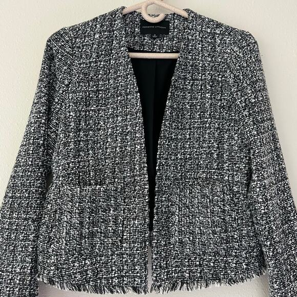 Adrienne Vittadini tweed raw edge open blazer pockets academia preppy fall S - Picture 9 of 16